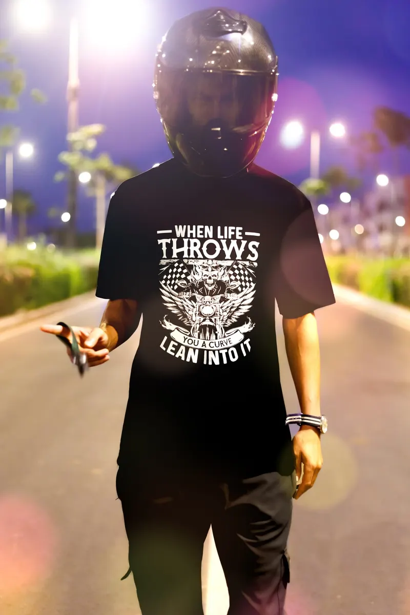 Model in a black When Life Throws tee walking at night - Dragonzay Photography