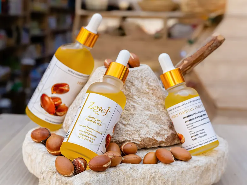 Zeyof argan oil bottle on argan seeds and nuts - Dragonzay Photography