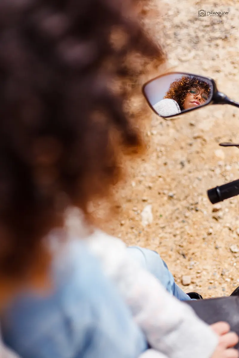 Reflection in a wing mirror, creative portrait - Dragonzay Photography